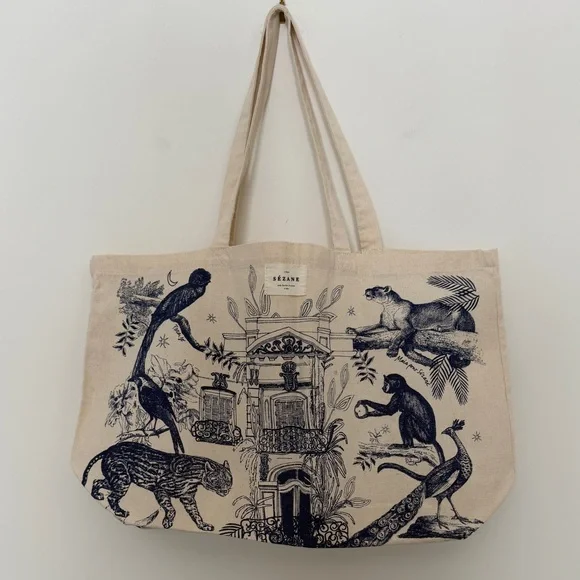 Sézane NWOT Canvas Tote Bag with Animal Print - Picture 3 of 6